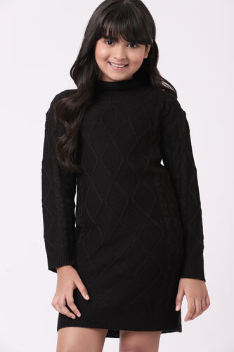 Black Self Design Winter Dress, Black, image 2